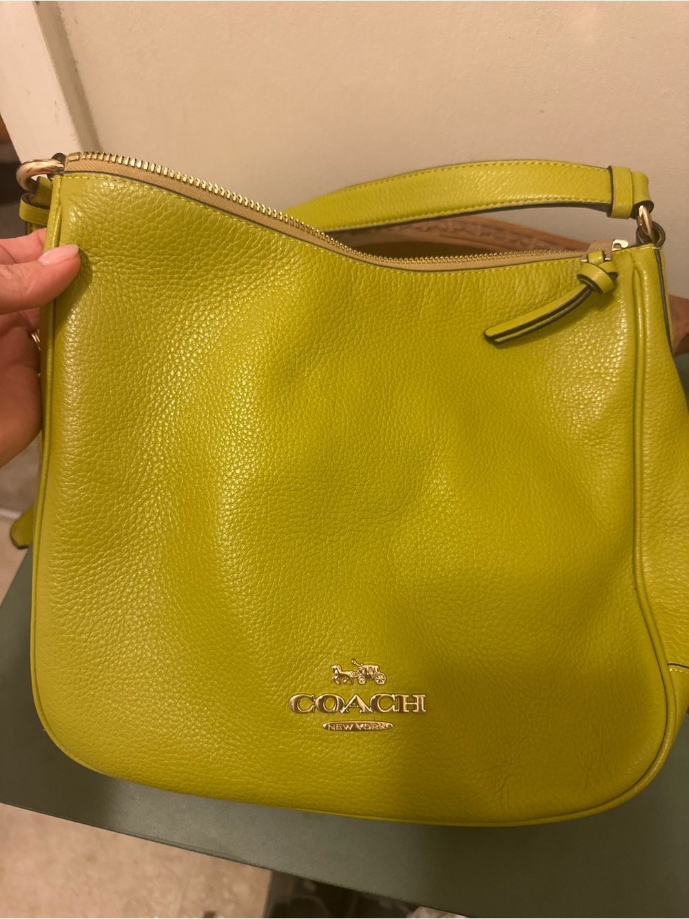 Coach Lime Green Pebbled Leather Shoulder Bag